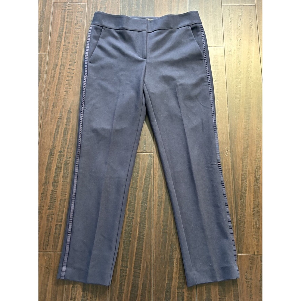 LOFT Marisa Pants Womens 4 Business Trousers Navy Blue Tuxedo Stripe Preppy